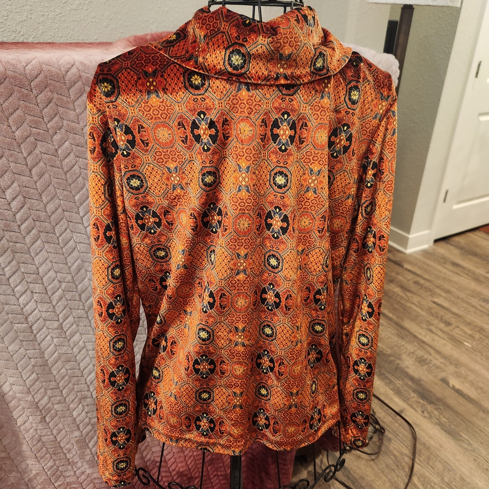 Soft Surroundings Orange Patterned Button Down Sh… - image 4